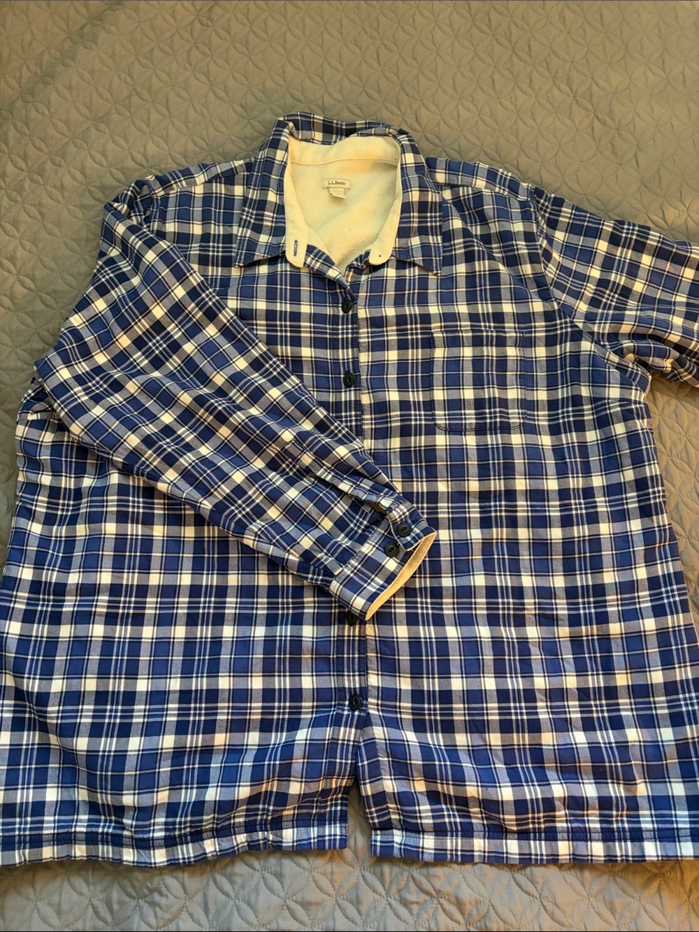 L.L. Bean Blue and White Plaid Casual Button-Down Shirt